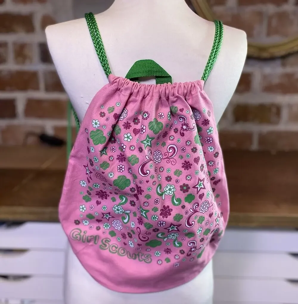 Pink & Green‎ Floral Paisley Girl Scouts Lightweight String Closure Backpack